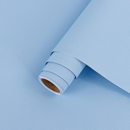 Arthome Mat Papier Adhesif pour Meuble,Auto Adhesif Papier Peint Solide Texturé Peel and Stick Film Vinyle Décoratif Autocollant pour Comptoir,Armoires,Revêtement Mural,Claro Azul Mat,44cmx10m