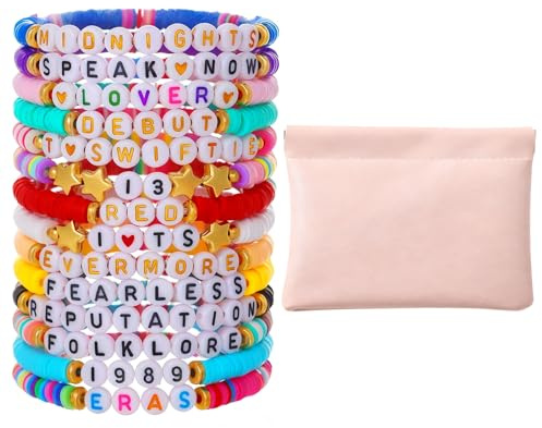 Vrexziy TS Album Inspired Bracelets, 14Pcs Taylor Friendship Bracelets Set, Colorful Friendship Bracelet Fashionable Taylor Bracelet Colourful Beaded for Girls Music Lover