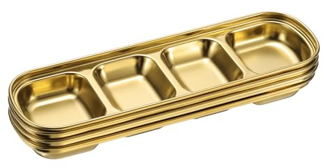 QUARKZMAN uppsättning om 4 rostfritt stål dip-skålar med 4 rektangulära uppdelade fack metall kryddskål för kryddor hem fest restaurang picknick resor guld
