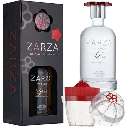 Zarza Silver Blanco Tequila 750ml, 40% Alc/Vol (80 Proof), Made from 100% Blue Weber Agave – Complete Gift Set with Zarza Cocktail Juicer – Authentic Boutique Tequilera