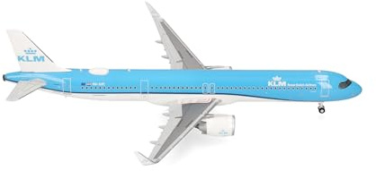 Herpa modellflygplan KLM Airbus A321neo, miniatyr i skala 1:200, samlarobjekt, modell med stativ, plast