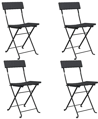 PTUGUOF Poly Rattan Klappstühle 4 STK. Schwarz für Garten Terrasse, Bistrostühle klappbar mit Stahlrahmen, Schwarze Klappstühle