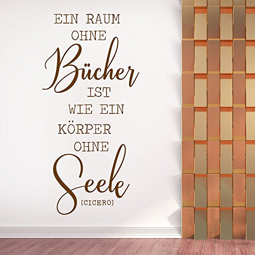 KLEBEHELD® Wandtattoo Ein Raum ohne Bücher ist wie ein Körper ohne Seele | Wandzitat Cicero | Farbe flieder, Größe 58x120cm