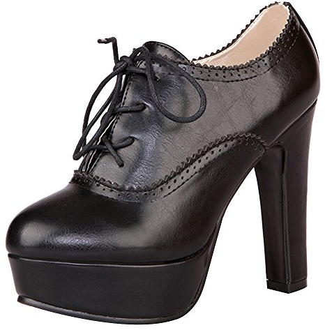 Jamron kvinnor vintage hög plattform blockklack hovskor eleganta brogue Oxfords/Derby skosnören, Svart 12 cm, 36.5 EU