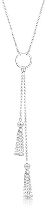 Elli Halskette Silber 925 Kreis Ring Anhänger Kugel Y-Kette Fransen Damen | Schmuck Geschenke für Frauen Mädchen Mama Freundin, Silberkette Länge 60 cm