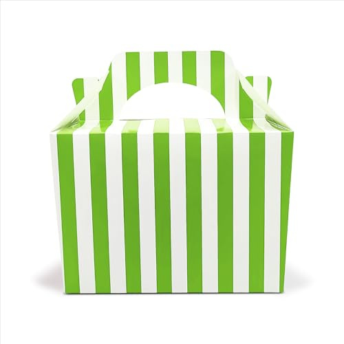 Lotus 20 x Stripe Design Children/Kids Party Boxes Carry Food Meal Fun Picnic Birthday Wedding Favour/Baby Shower Party Box Loot Bag (Neon Green)