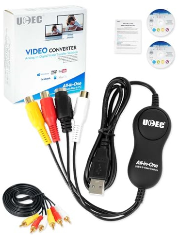 UCEC VHS to Digital Converter Kit, VCR to Digital Converter, RCA to USB Video Capture Device, USB 2.0 Video Capture Card Device for Mac Windows
