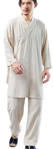 LZJN Men's Chinese Traditional Martial Arts Wear Tai Chi Uniform Kung Fu Clothing Wushu Tang Suit (MF-160 Beige, L)