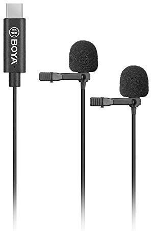 BOYA BY-M3D Digital Dual-head USB Type-C Lavalier Microphones Compatible with iPad Pro, Mac PC, Samsung Android devices - 6 Meter Cable
