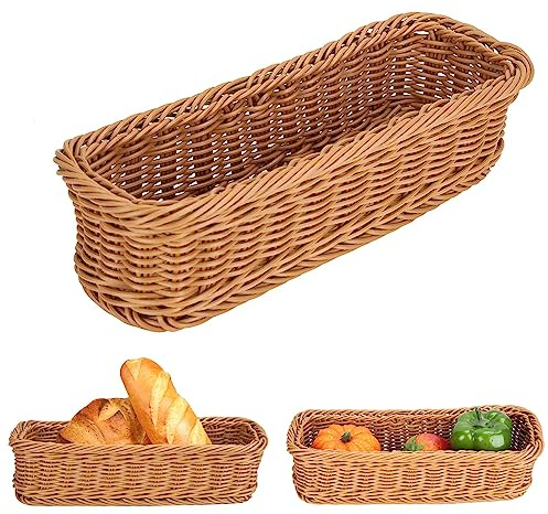 Agatige Panier À Pain, 30x11x7CM Corbeille À Fruits Récipient À Pain Rectangulaire Lavable Imitation Rotin Paniers De Nourriture De Présentation Tressé Panier De Rangement Pour Fruit Légume Cookies
