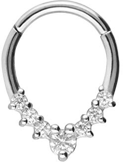 PIERCINGLINE Chirurgenstahl Clicker | TROPFEN + 7 KRISTALLE | Piercing Ring Nase Septum Ohr Helix Tragus | Farbauswahl