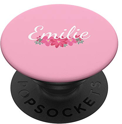 Emilie - Name Rote Blumen Personalisiertes Geschenk Pink PopSockets PopGrip: Ausziehbarer Sockel und Griff für Handys/Tablets mit Tauschbarem Top