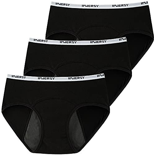 INNERSY Girls Period Pants Reusable Menstrual Underwear Cotton Teens Black Knickers Pack of 3 (10-12 Years, 3 Black)
