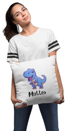 Sambosa Kinder Kissen Personalisiert mit lustigem Dino Motiv und Wunschname - individuelle Geschenke Kissenbezug Kissenhülle Kind Geburtstag Junge Mädchen Geschenkidee