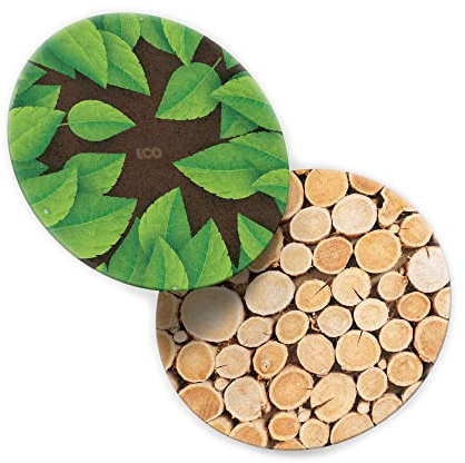 400 Posavasos de Cartón Originales, Decorativos y Absorbentes para Bebidas y Líquidos. Portavasos para Mesa con Efectos de Acabado 10 x 10 cm y 1,4 mm Espesor. (Efecto Eco & Wood Redondo, 400)