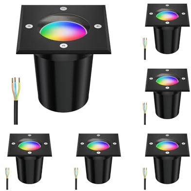 ledscom.de 6x Bodeneinbauleuchte RELI für außen, IP67, schwarz, eckig, 11 x 11cm inkl. LED RGB Lampe, smart 473lm