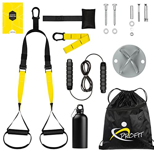 kompatibel mit Trx schlingentrainer band - bänder für zuhause,deckenbefestigung , professionelles fitness-set mit türanker,wandanker mit schrauben, springseil, thermoflasche , sport zu hause.