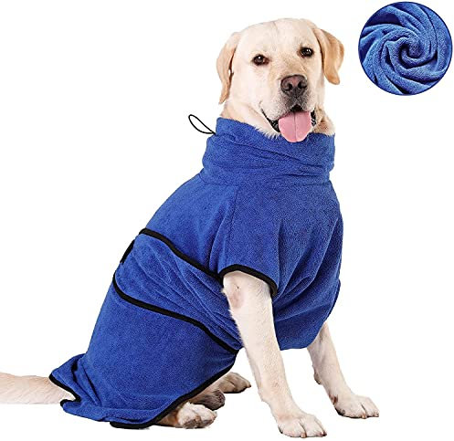HAPPY HACHI Hunde Bademantel Mikrofaser Badetuch Hundebademantel Waschbare Super Saugfähig Feuchtigkeit Schnell Trocknend Handtuch Strandtuch für Kleine Mittlere und Große Hund Katze (Blau, S)