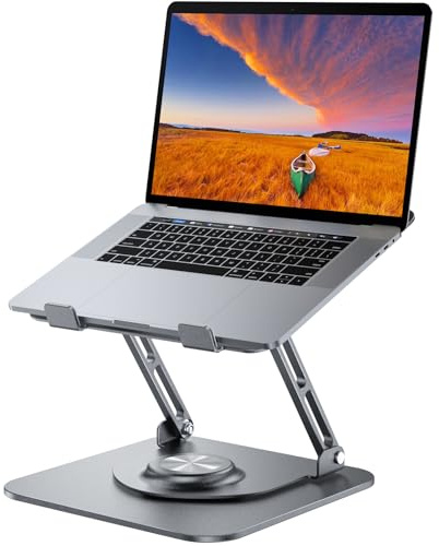 JOYEKY Laptop Stand for Desk, Adjustable Computer Stand with 360° Rotating Base, Ergonomic Laptop Riser for Collaborative Work, Foldable & Portable Laptop Stand, fits for All 10-16 Laptops (Grey)