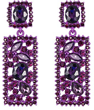 EVER FAITH Pendientes para mujer Colgante Orthogone Crystal Rhinestone Regalo Violeta Tono