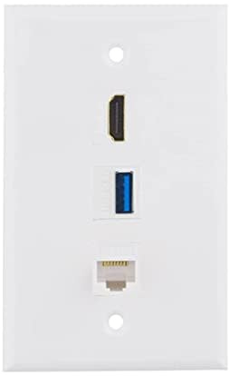 Halokny Plaque murale 3 ports HDMI USB Cat6 RJ45, 1 prise HDMI + 1 Ethernet Cat6 RJ45 + 1 prise USB 3.0 pour plaque frontale, blanc