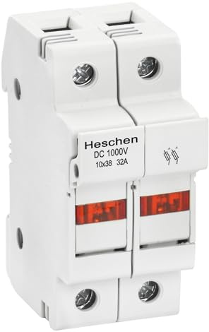 Heschen PV-Sicherungshalter, 1000 V DC, 32 A, 2-polig, geblasene Sicherungsanzeige, 35 mm DIN-Schienenmontage, für ST-10PV 10 x 38 mm Sicherung