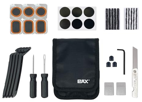 PAX 36Pcs Bike Tire Flat Repair Tool Kit Bag, Including Tube Patches, Tire Strip Plugs, Glueless Repair Kit, Nylon Tire Lever, Handle Tool, Valve Cap, and Metal Buffer, for Road, Mountain Bicycle