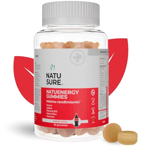 NATUSURE - NatuEnergy Gummies - Vitaminas A, B12, C, D y E, Cafeina y Taurina - Favorece tu Rendimiento Físico y Mental - Disminuye la Fatiga y Cansancio - Sin Gluten ni Lactosa - 60 Gummies