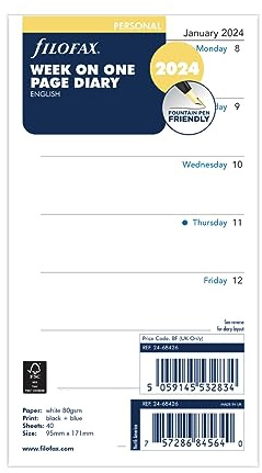 Filofax Persönliche Woche pro Seite, Englisch, 2024, weiß