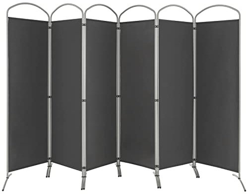 CASART 4/6 Panel Room Divider, Foldable Privacy Screen, Freestanding Partition Screens for Bedroom Living Room Office Garden (6 Panels: 331 x 188cm, Grey)