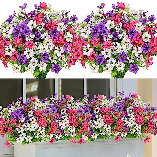 LOMOHOO 9 Bundles Artificial Flowers Outdoor UV Resistant Fake Flowers No Fade Faux Plants Garden Porch Window Box Decorating (Multicolor)