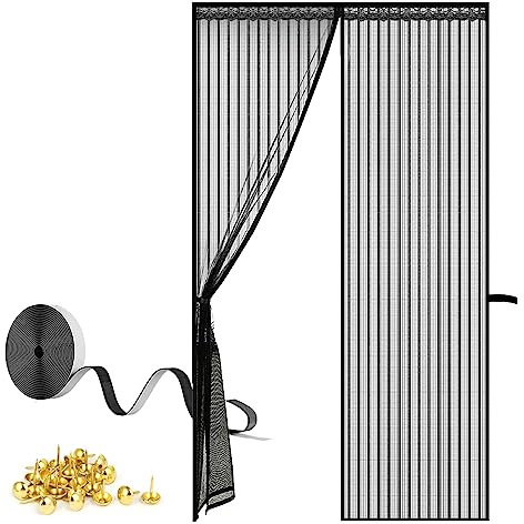 PRELGOSP Fliegengitter Tür Magnet, Insektenschutz Fliegengitter Balkontür Ohne Bohren, Moskitonetz Vorhang für Balkontür mit Selbstklebendes Klettband, Unbehinderte Ansicht,90x240 cm
