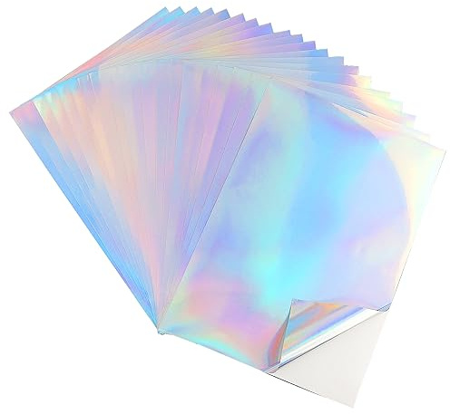 20 hojas de papel adhesivo imprimible, papel de vinilo holográfico impermeable A4, autoadhesivo arcoíris brillante, se seca rápidamente para impresoras de inyección de tinta y láser