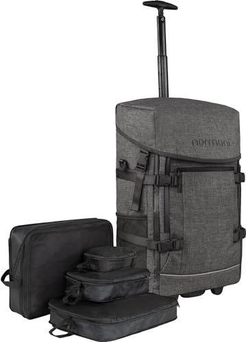 normani Reiserucksack 37 L Reisetrolley mit Rollen Reisetasche mit Rucksackfunktion mit Kleidertaschen Handgepäck Bordgepäck Farbe Anthrazit