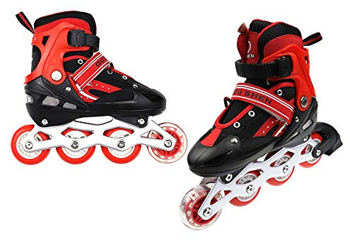 Roller en Ligne, Patin à roulettes, 3en 1 Singer réglables, modifiable Rollers Enfant Patins à Glace réglables 3 en 1 pour Fille et garçon et Femme-Code M - Rouge (Taille 35-38)