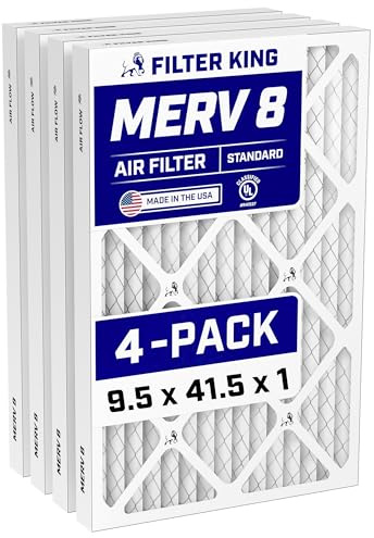 Filter King 9,5 x 41,5 x 1 a luftfilter | 4-pack | MERV 8 HVAC veckade A/C ugnsfilter | TILLVERKAD I USA | Faktisk storlek: 9,5 x 41,5 x .75 tum