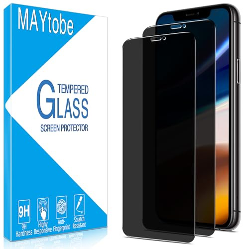 MAYtobe 2 Pack Privacy Screen Protector for iPhone 11 Pro Max/iPhone XS Max, Anti Spy Tempered Glass, Case Friendly, Anti-Scratch, Ultra Resistant, Touch Sensitive, Bubble Free