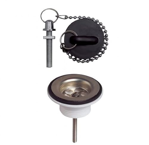 Wirquin 30723119 Bonde de lavabo avec bouchon en plastique et grille en inox, chromé et noir