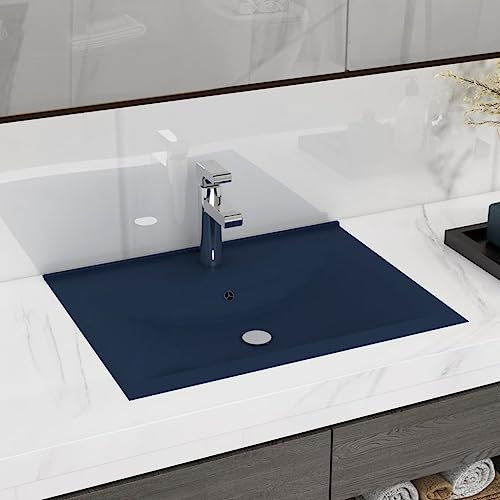 ZEYUAN Luxus-Waschbecken mit Hahnloch Matt-Dunkelblau 60x46 cm Keramik, Aufsatzwaschbecken, Waschtisch, Aufsatzwaschtisch, Wash Basin, Badmöbel, Bathroom Sink