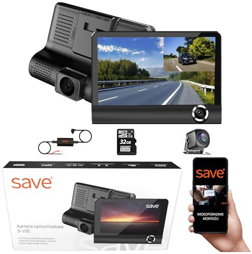 SAVE | Dashcam Auto vorne & hinten kabellos mit Innenkamera - Autokamera Fahrtenschreiber | S-100 Videorekorder Video