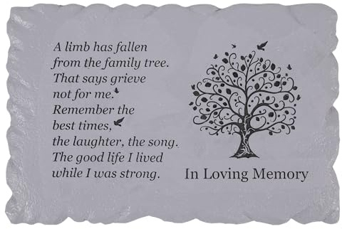 11.8 inches Long Tree of Life Song Polyresin Memorial Garden Stone, Memorial Stones for Loved Ones Outside, Memorial plaques, Sympathy Gifts for Loss of Loved one, Memorial Gifts (Grey Tree)