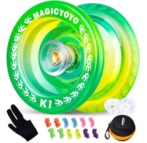 YOSTAR Kinder JoJo K1, Profi Yoyo mit Leerlauf, Responsive Trick Jo Jo | Stunt Jo Jo für Kinder JoJo Spielzeug, Anfänger JoJo mit 12 Schnüre, Handschuh, Hülle
