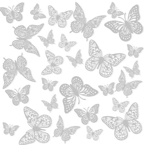 Farfalle Decorative,Adesivi Murali,Stickers,Decorazioni Camera Da Letto,Farfalle,Farfalle Decorative Torta,Adesivo Muro Decorativo,Adesivi Murali Soggiorno,Farfalle Adesive,Adesivi 3d,72 Pezzi,Argento