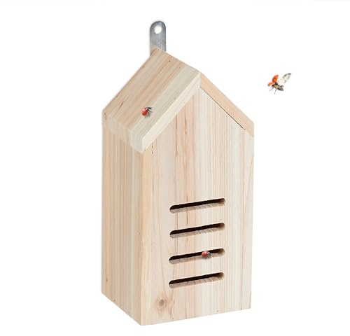 Relaxdays Casetta per Coccinelle, Hotel per Insetti da Giardino, Legno Non Trattato, da Appendere, 25x12x10 cm, Naturale