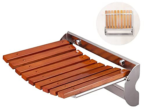 HUNTFF Folding Teak Shower Seat Wall Mounted, Shower Benches for Inside Shower for Elderly Wood Shower Stool Fold Down 200 Lbs Capacity Medical Shower Seating Smooth