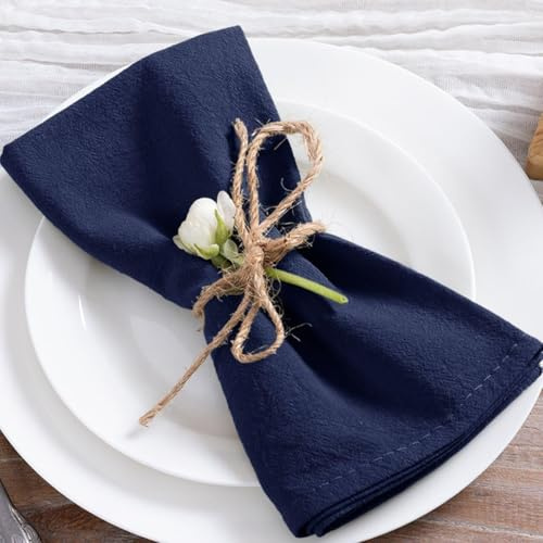 MLMC 4-pack marinblå tygservetter rustik tvättbar bomull linne servetter set med 4 43 cm x 43 cm återanvändbara middagsservetter tyg för bröllopsfest evenemang daglig användning dekor