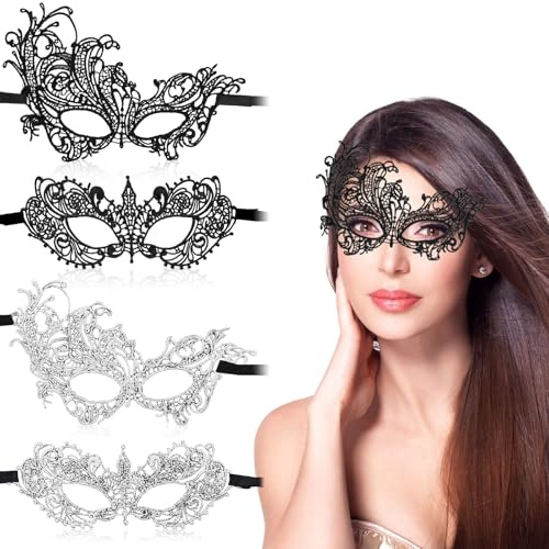Andibro 4 PCS Maskenball Spitzenmaske, Venezianische Maske Spitze für Damen