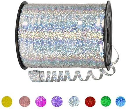 Geschenkband Silber 5mm Breit,450M Kräuselband Geschenkbänder Schleifenband Glitzer Ballonband Ringelband,Dekoband für Hochzeit Weihnachten Neujahr Geburtstag Geschenkverpackung Ballonverschlüsse