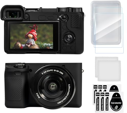 TYUANDOUER Kit de accesorios de funda para cámara A6400 A6300 y protector de pantalla LCD, funda de silicona suave para cámara digital Sony Alpha A6400 A6300, cubierta de cuerpo con agarre, color