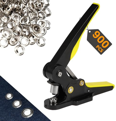 ZONG LAN Hand Press Heavy Duty Grommet Tool Kit Eyelet Machine Punch Tool Kit with 3 Dies of 5/16 3/8 1/2 and 900 Set Silver Metal Grommets for Tarp Leather Fabric Curtains